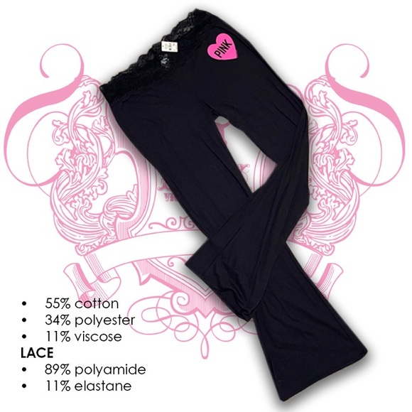 PINK Victoria's Secret Black Pants with Pink Heart and Lace Waist - Picture 2 of 6